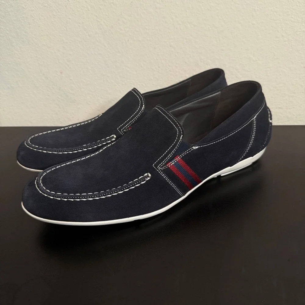 Bruno Magli Balestra Loafers Mens 11 M Navy Blue Suede Italian Slip On Shoes
